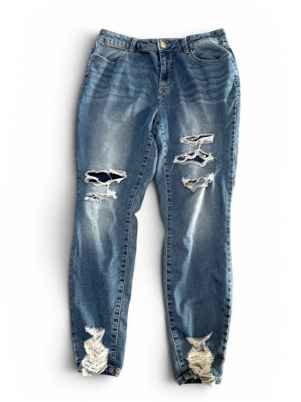 M Jeans Maurices High Rise Destroyed Distressed boho Jeans Stretch Size Large